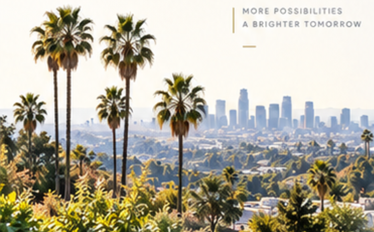 Palm trees against the downtown Los Angeles skyline